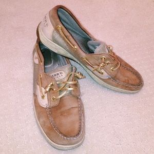 Brown leather Sperry’s with gold details